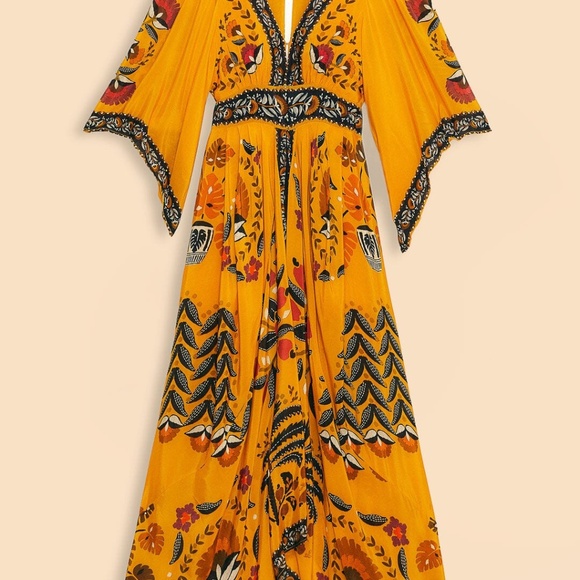 Yellow Tropical Tapestry Kaftan Dress - Picture 3 of 5